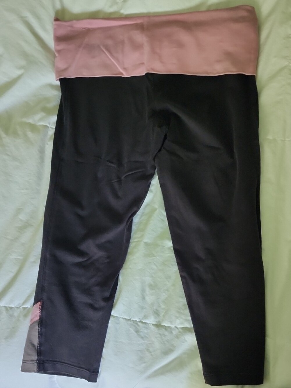 PINK Victoria's Secret Black Capri Leggings with Light Pink Foldover Waistband - Picture 2 of 3